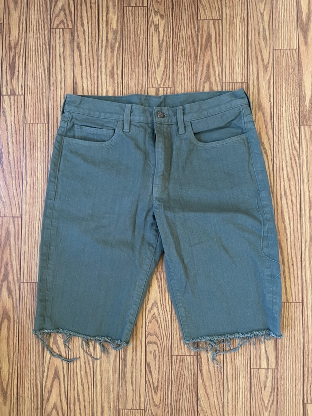 J crew dark green denim cut off shorts Bermuda jorts size 30” waist
